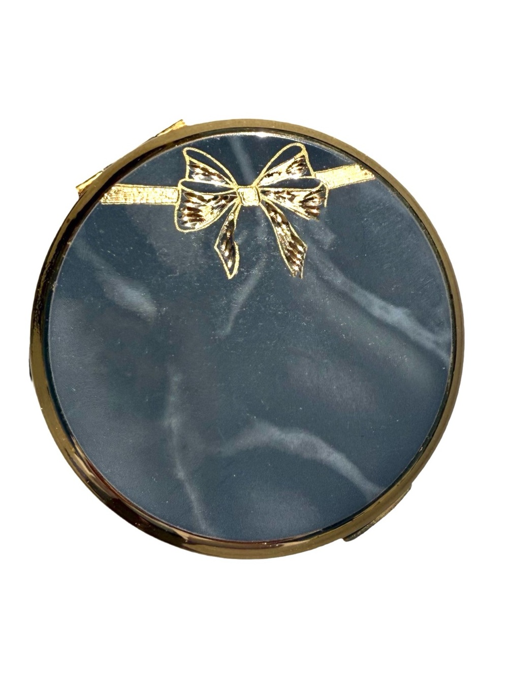 Vintage Mid Century Stratton Grey Marbled Enamel Gold Bow Compact
